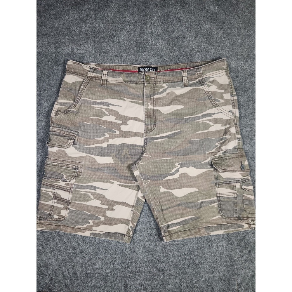 Iron Co Mens Cargo Shorts 40 Camo Stretch Flat Front Cotton Casual Hike Twill